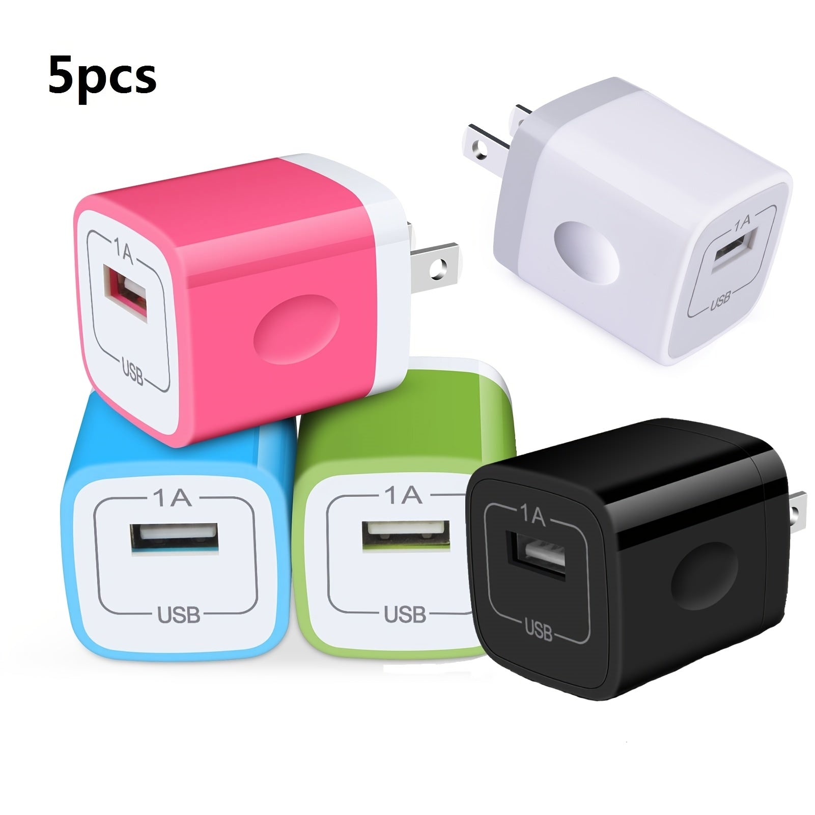 [5pcs-1Port 5W] USB Charger Wall Plug, Outlet AC Power Adapter Block Cube for iPhone, for iPad, for Samsung, for Android or Type A Phones Charge Multiple USB Hub Station Base