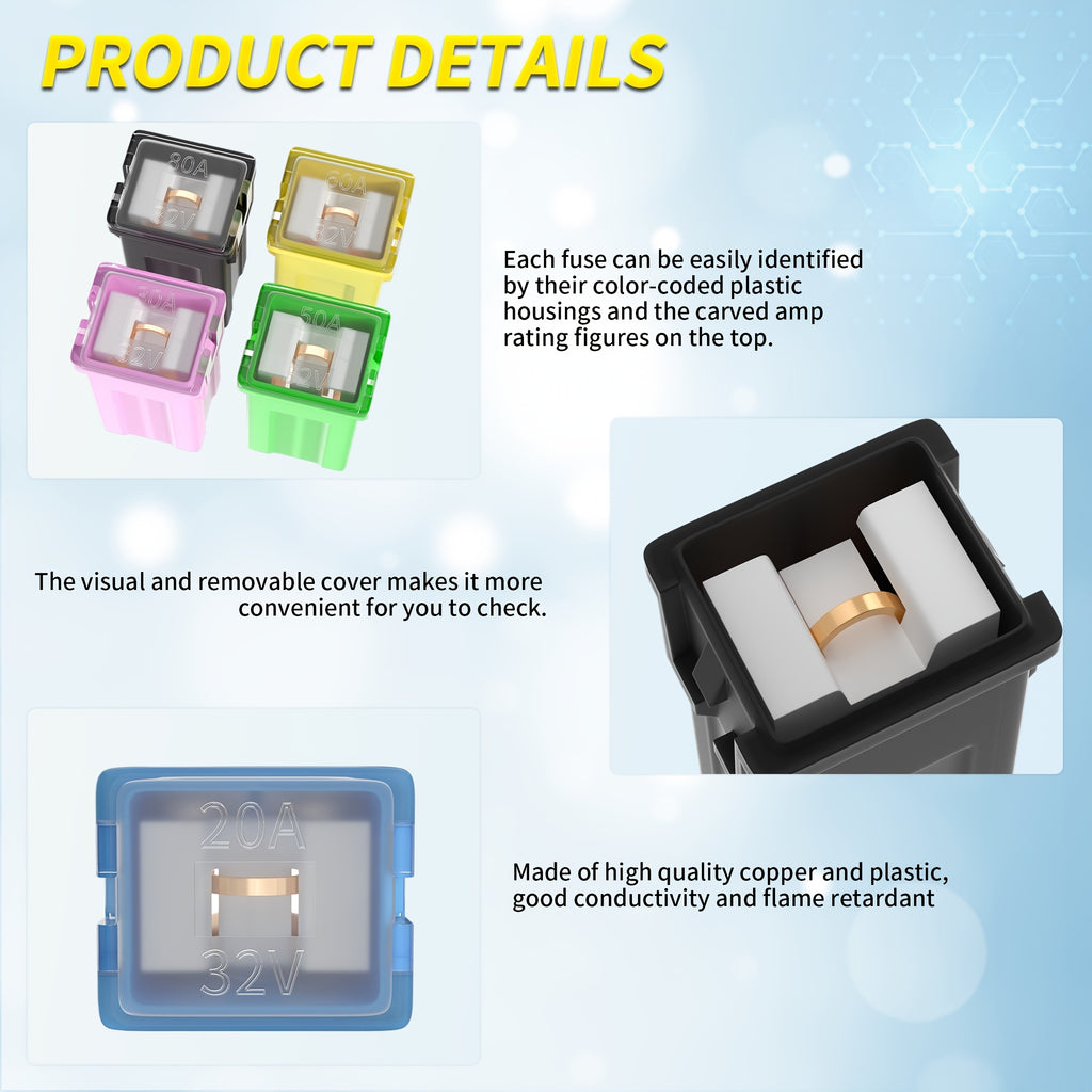 36 Pcs Automotive Fuse High Profile and Low Profile Fuse Combo Kit, 3 of Each for High and Low Profile 20A, 30A, 40A, 50A, 60A, 80A, Low Profile and High/STD Profile Cartridge Fuse Assortment Kit (20A, 30A, 40A, 50A, 60A, 80A)
