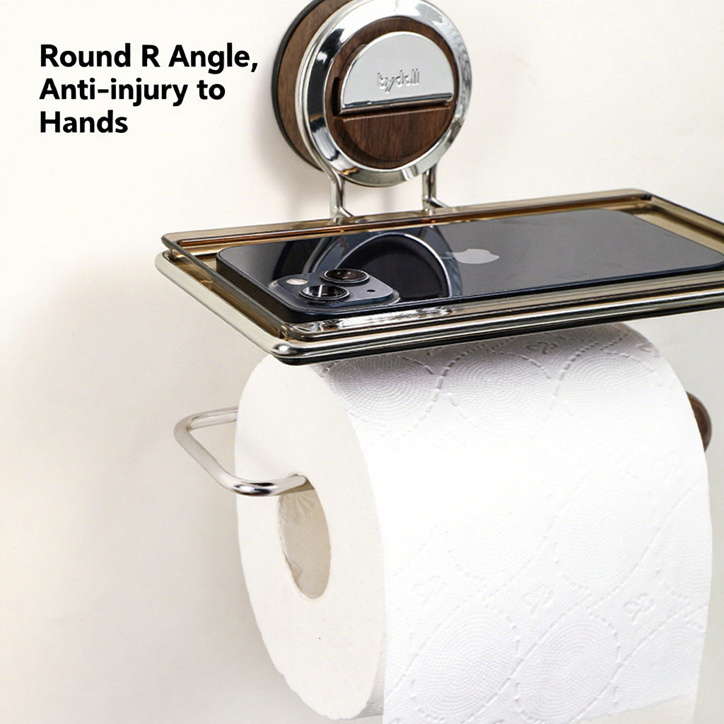 No-Drill Suction Cup Toilet Paper Holder - Wall Mount Tissue Roll Rack, Light Luxury Household Bathroom Storage Shelf