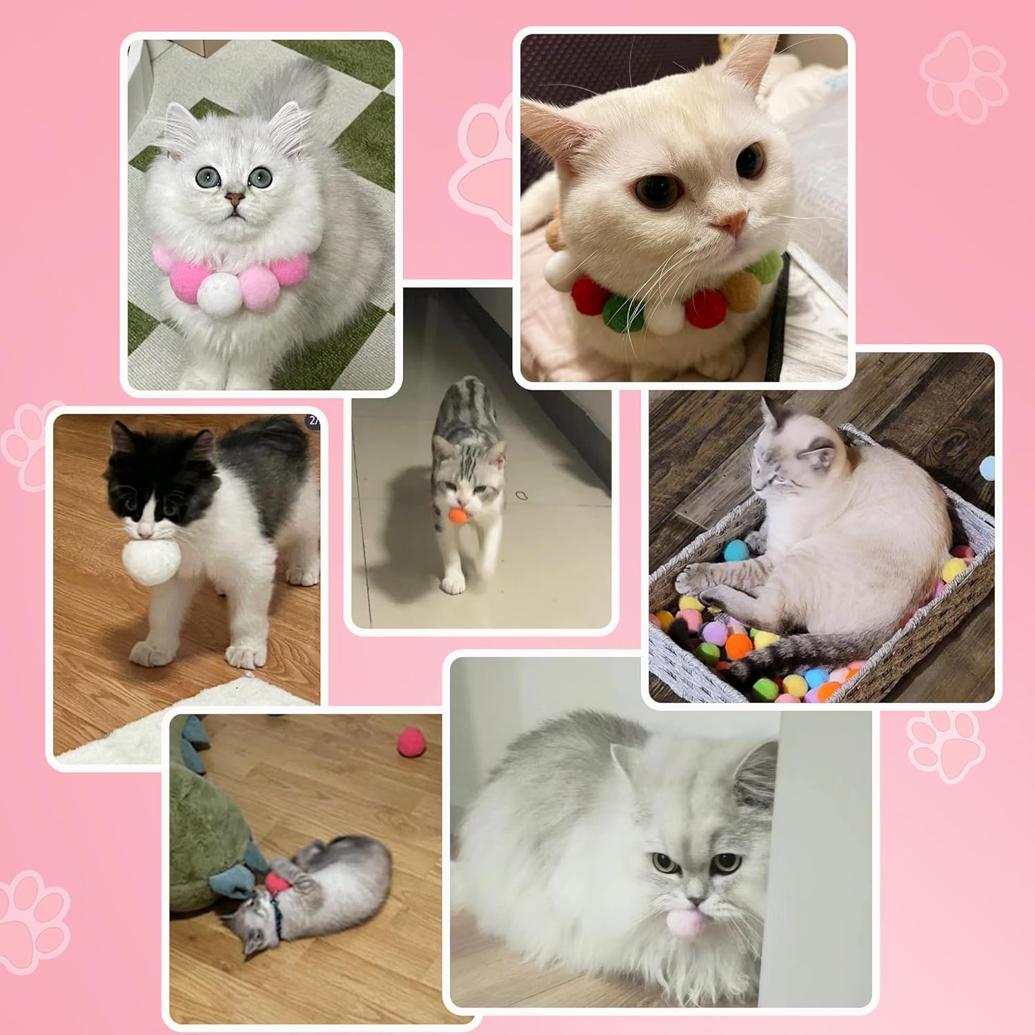 103/203件（1.18英寸）彩色毛绒逗猫棒球，适用于猫狗训练，耐咬耐磨柔软可啃咬幼猫/幼犬逗猫棒，单独玩耍与互动狩猎游戏皆宜