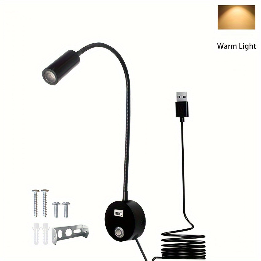 Reading light spotlight, wall-mounted lamp with flexible gooseneck, touch dimmable switch, three color modes, bedside night light suitable for bed, headboard, desk