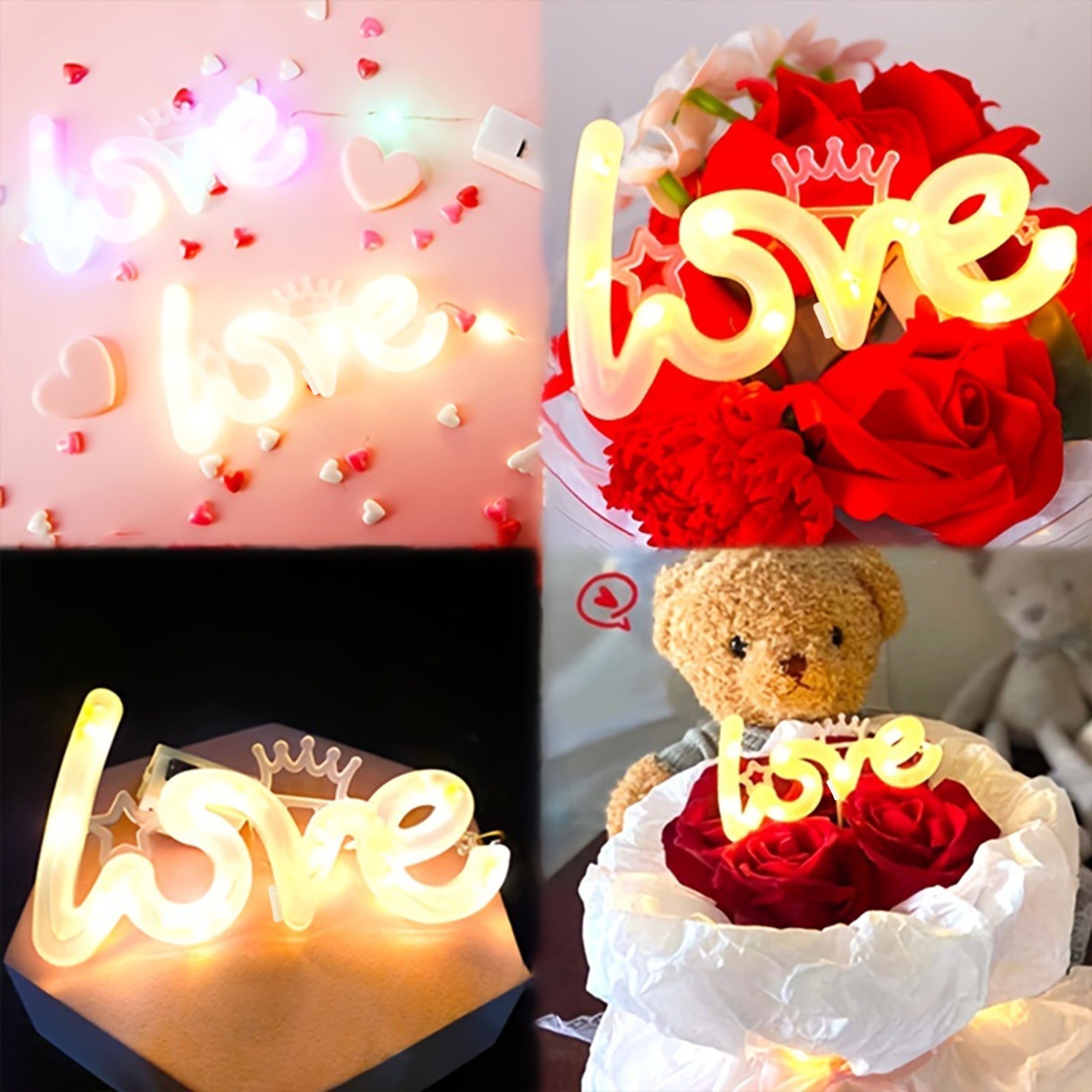 1pc LED LOVE花束灯 情人节花束包装 鲜花花束 生日蛋糕礼盒装饰LOVE发光字母灯串灯