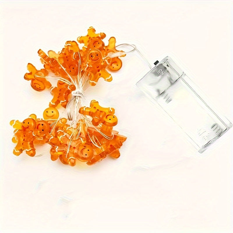 圣诞节、感恩节装饰艺术风格姜饼人 LED 灯串套装 - 橙色电池供电室内装饰，圣诞老人主题，秋季节日吊灯，开关控制，塑胶材质 - 使用 AA 电池（不含）