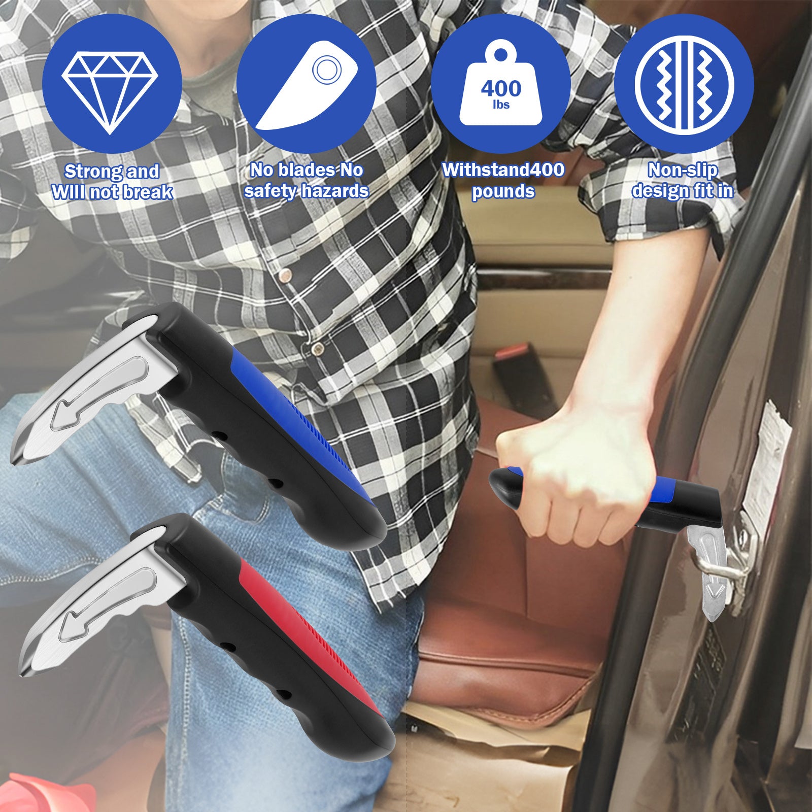 2/4-Pack Car Door Assist Handle – 2-in-1 Multifunctional Vehicle Support Grip, Window Breaker, Portable Car Grab Handle for Seniors & Vehicle Emergency Tool