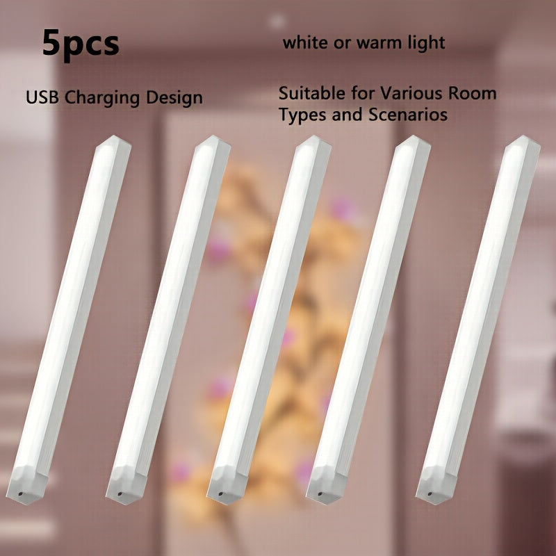 5-pack smart motion sensor night light, handheld, USB rechargeable design, no-wiring installation, warm white dual-color light optional, suitable for stairs, bedrooms, bathrooms, hallways, corridors, holiday/birthday gift