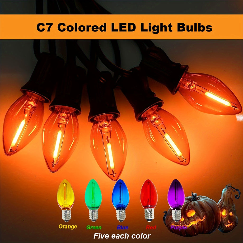 25个C7 LED圣诞灯泡套装，防碎，适用于室内串灯，采用E12烛台灯座