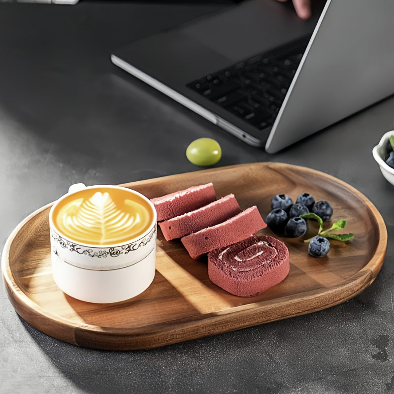 Rustic Acacia Wood Tray, Oval Wooden Platter, Shallow Serving Plate for Charcuterie Cheese Bread Fruit Vegetable Dip, Housewarming Gift, Christmas Halloween Decorative Tray