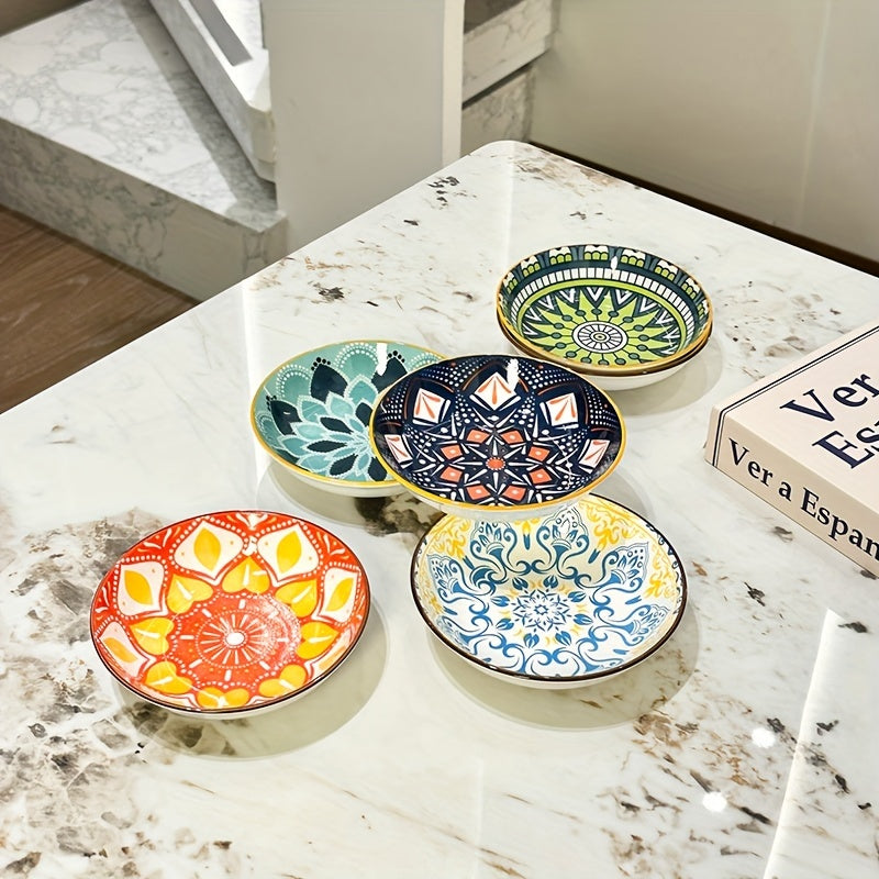 6-Piece Set – Ceramic Bohemian Plates, Salad Plate, Dessert Bowl, Snack Dish, Multi-Functional Kitchen Tableware – Dishwasher, Oven & Microwave Safe – Perfect for Hot Pot, Camping, Picnic