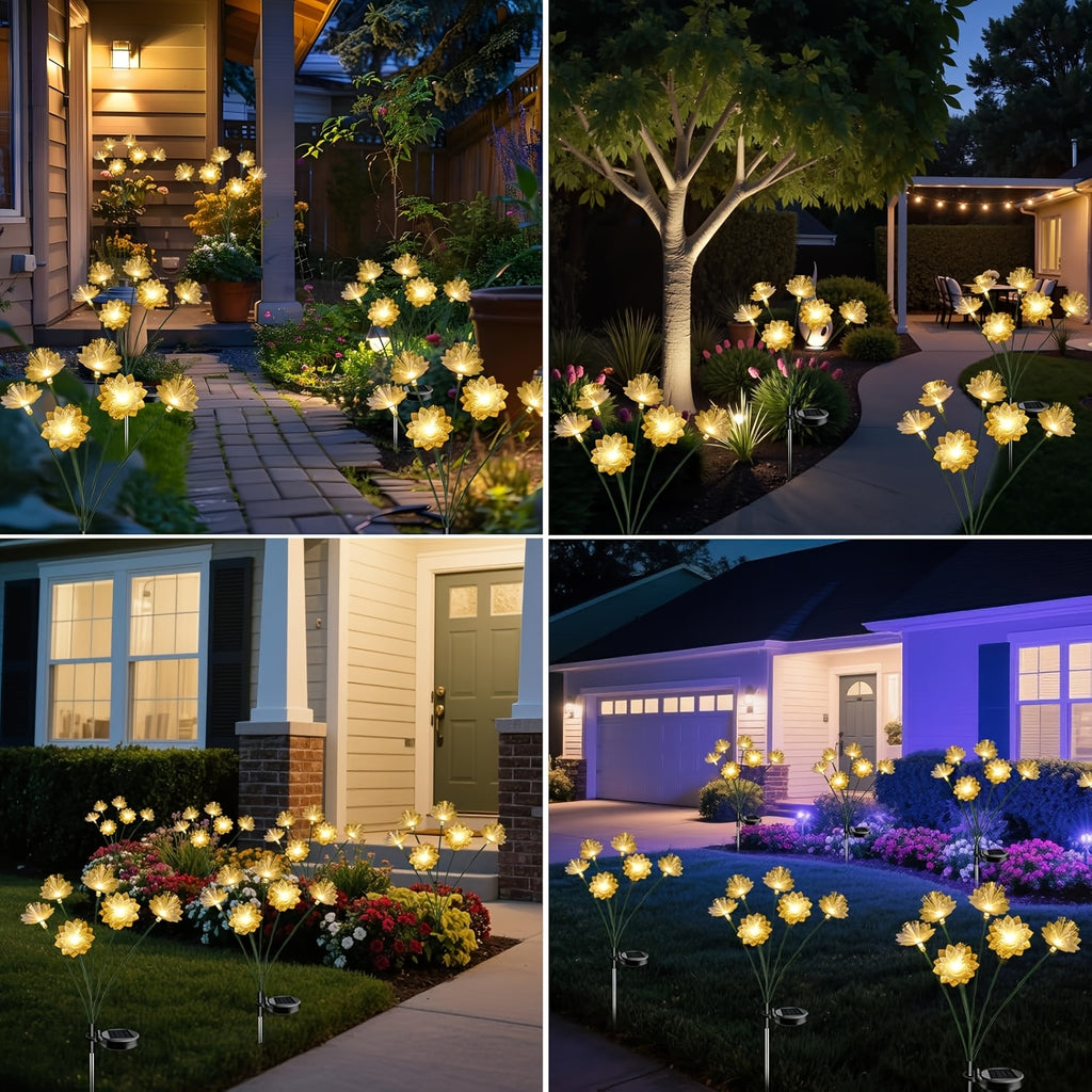6-Head Fiber Optic Flower Solar Ground Insert Light Warm Light, Courtyard Lawn Landscape Decorative Light, Perfect for Outdoor Gardening Lighting, B&B Garden Festival Atmosphere Decoration