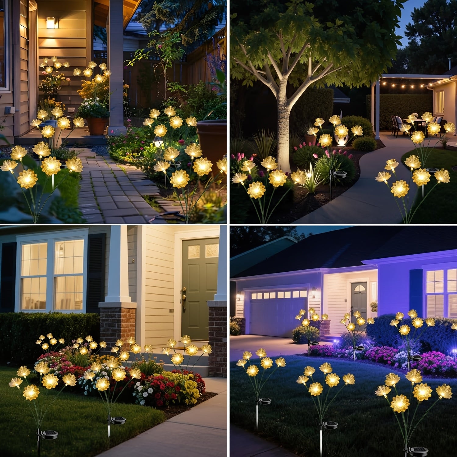 6-Head Fiber Optic Flower Solar Ground Insert Light Warm Light, Courtyard Lawn Landscape Decorative Light, Perfect for Outdoor Gardening Lighting, B&B Garden Festival Atmosphere Decoration
