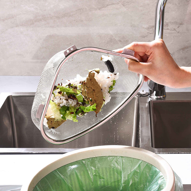 Triangular Stainless Steel Sink Strainer Basket - Removable Food Waste Filter with Mesh Storage Basket, Easy to Clean, for Hanging & Standing in Kitchen, Kitchen Sink Drain Basket