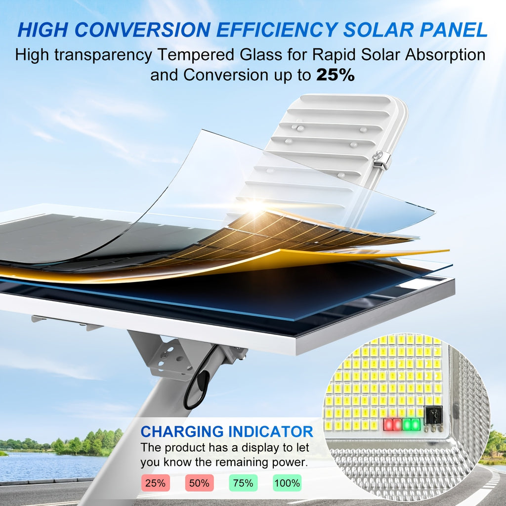 1pc Solar Outdoor Super Bright Street Light Courtyard Light, IP65 Outdoor Waterproof, 6500K White Light, with Remote Control, Light Control Smart Switch, with 6000mAh Large Capacity Battery, Dusk to Dawn, Perfect for Garden, Street, Pathway