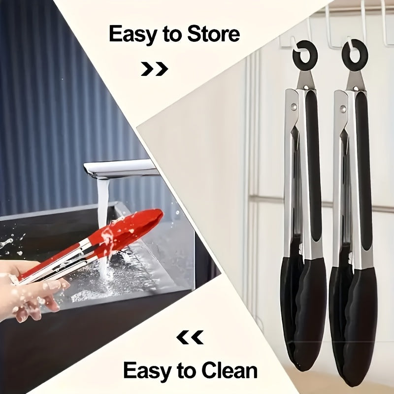 1PC Stainless Steel Food Tongs with Nylon Grip, 7 Inch Mini Heat Resistant Non-slip BBQ Tongs, Lockable Design Strong Grip, Ideal for Kitchen Cooking Outdoor BBQ Camping, Perfect Holiday Gift for Christmas Halloween Easter Thanksgiving Valentine's Day