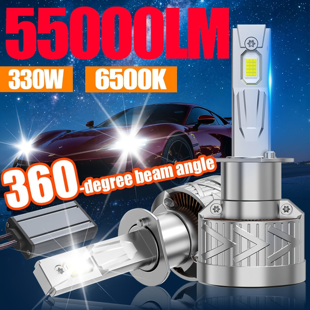 2 Super Bright LED Car Headlight Bulbs, Compatible with H8 H1-D013 H4/H7/9005/H4/9003/HB2/H11/H18/H16, 55000 Lumens 350W 1000% Brightness, Aluminum Housing, 12V