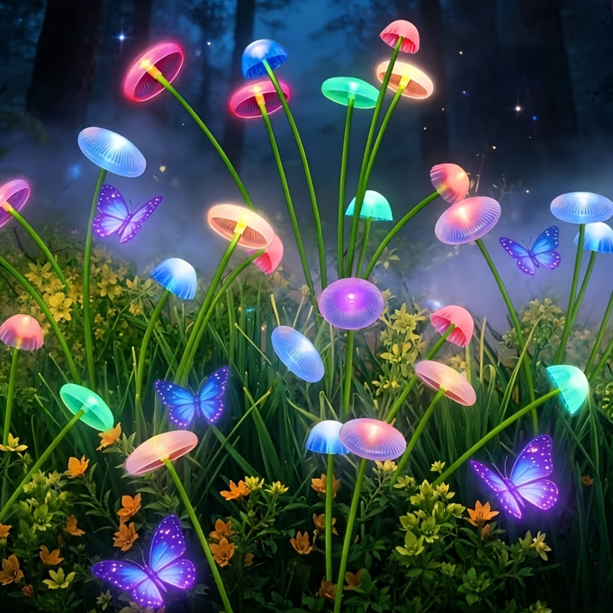 Solar Jellyfish Mushroom Light, 6/8/10 LEDs, 2 Flicker Modes, Courtyard Lawn Light Decoration | Outdoor Solar Garden Light, Perfect for Courtyard, Street, Party Tree Decoration, 11 Festival Decorations