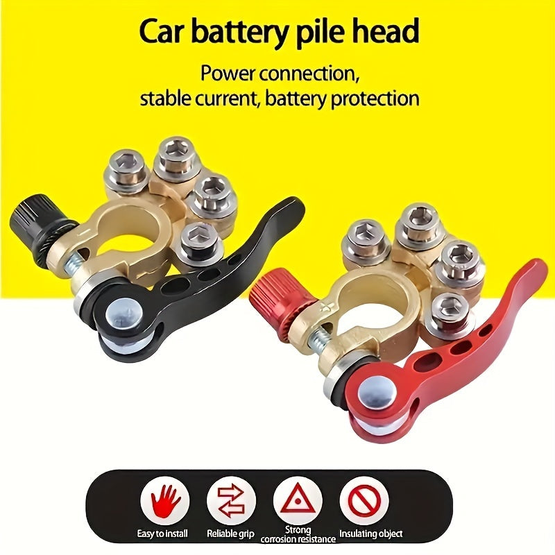 2-Piece Heavy Duty Brass Battery Terminal Connectors - 4-Way Quick Disconnect for Car, Truck & Marine