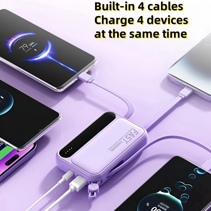 10000mAh 迷你可愛 5W/15W/22.5W 超級快充多功能卡通行動電源，可充電便攜式手機充電器，內含 4 條充電線，戶外旅行必備電池組，智慧 LED 數位顯示，Micro & Type-C 輸入