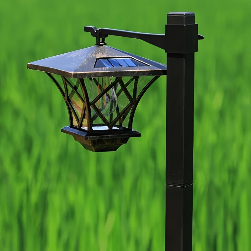 1 Piece 1.5M New Solar Square Four-Corner Light, Filament Bulb Inside, Bright and Shining, Dual-Use Solar Bulb LED Garden Light, Plastic Semi-Flush Mount Street Light, Polished Surface, Suitable for Ground Stake + Pendant Light, Perfect for Courtyard