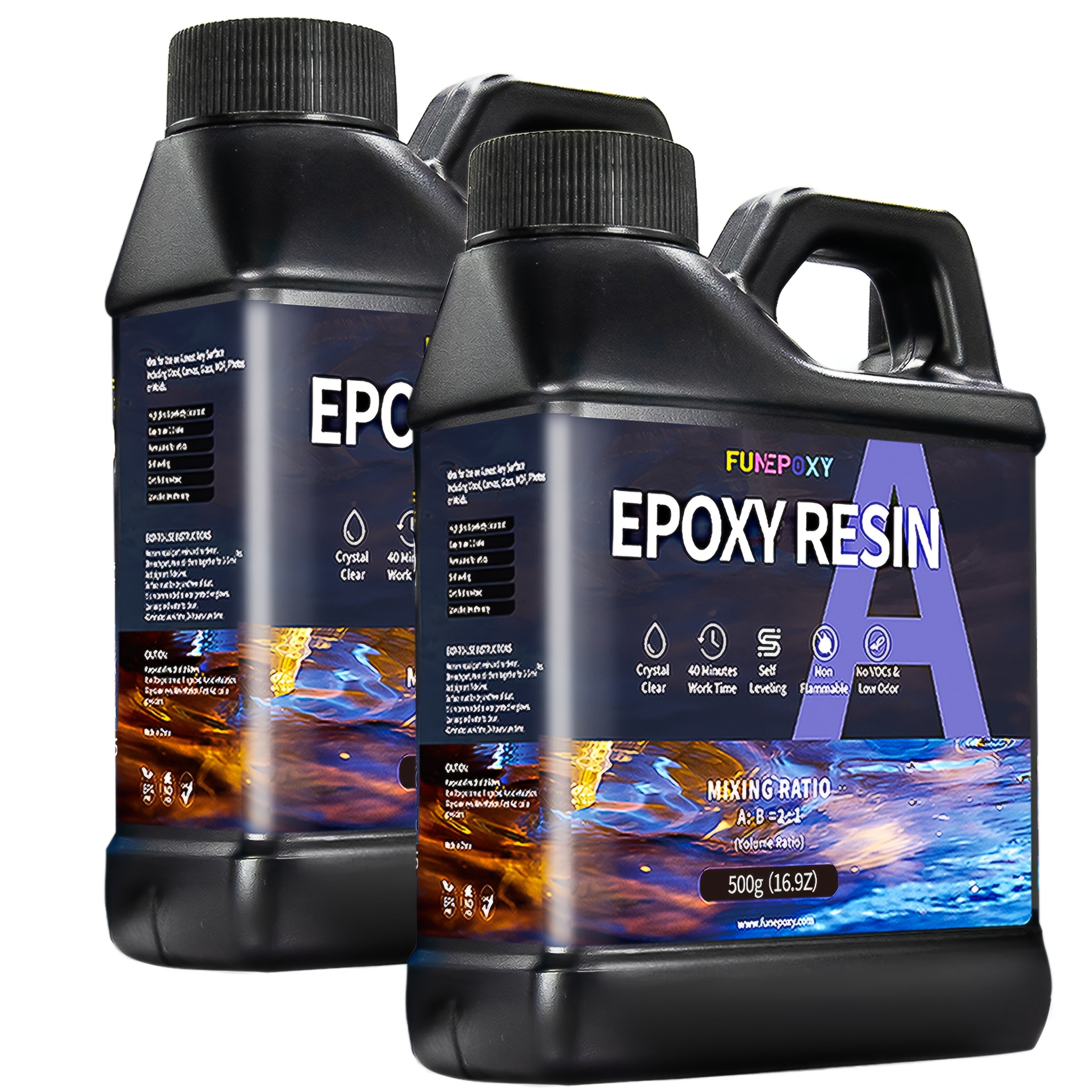 1加仑环氧树脂水晶透明艺术套装 - 快速固化，两组份，自流平，耐用，高光泽涂层，适用于涂装、铸造、树脂艺术、珠宝制作、桌面、吧台、原木边桌及DIY项目 - 16盎司/32盎司/1加仑套装