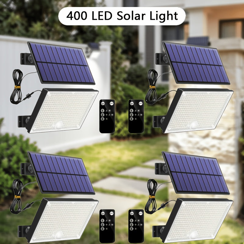 4 Pack 400 LED Outdoor Solar Light, Courtyard Wall Light with Motion Sensor, Solar Street Light, IP65 Protection Rating, Automatic Dusk-to-Dawn Illumination, Perfect for Home Garden Pathway Lighting, No Wiring Needed