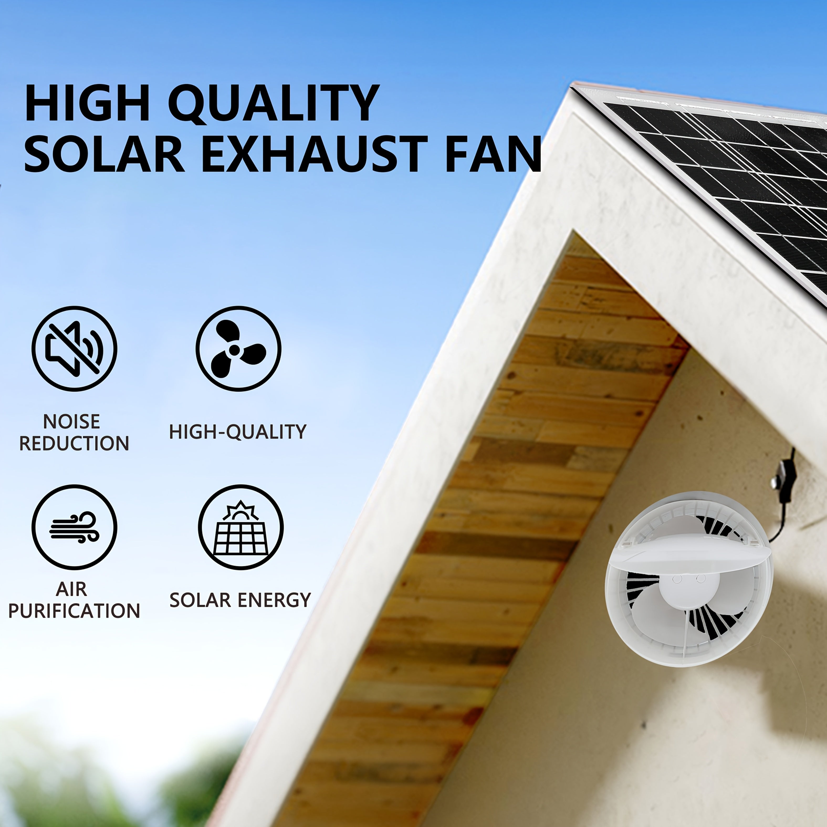 White Solar Exhaust Fan - Equipped with 6W/8W/17W Solar Panel and White High-Speed Exhaust Fan, Keeps Air Circulated and Space Cool, Ideal for Home, Greenhouse, Chicken Coop, Shed and Pet House