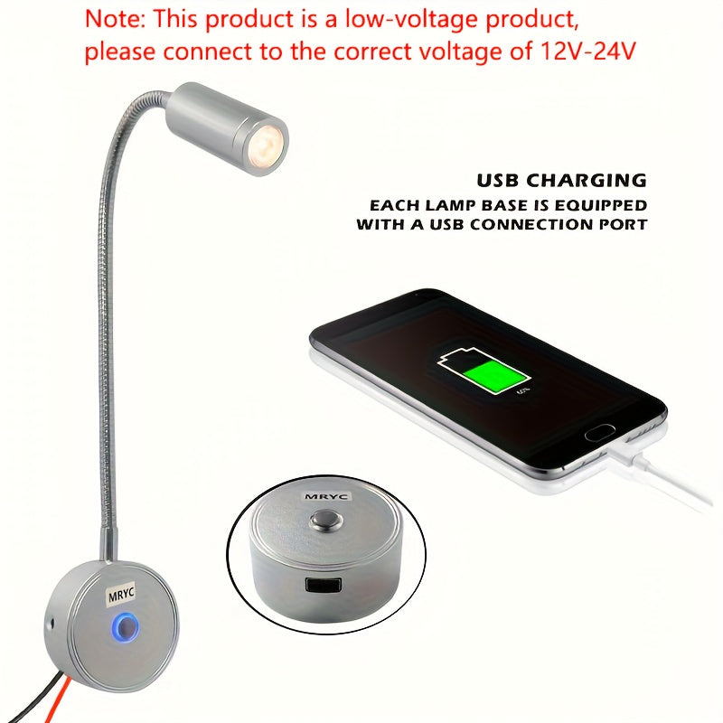 RV reading light 12V, camper van LED spotlight interior lamp bedside light, dimmable and color-adjustable, suitable for boats, trailers, vans and RVs