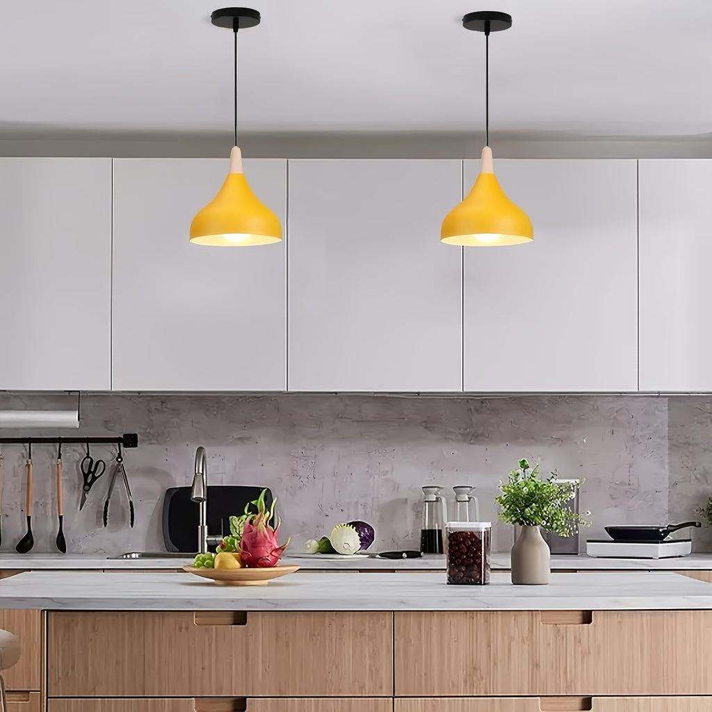 Pendant light vintage chandelier modern teardrop hat ceiling light metal wood pendant light suitable for bedroom, dining room, kitchen (bulb not included!!!)