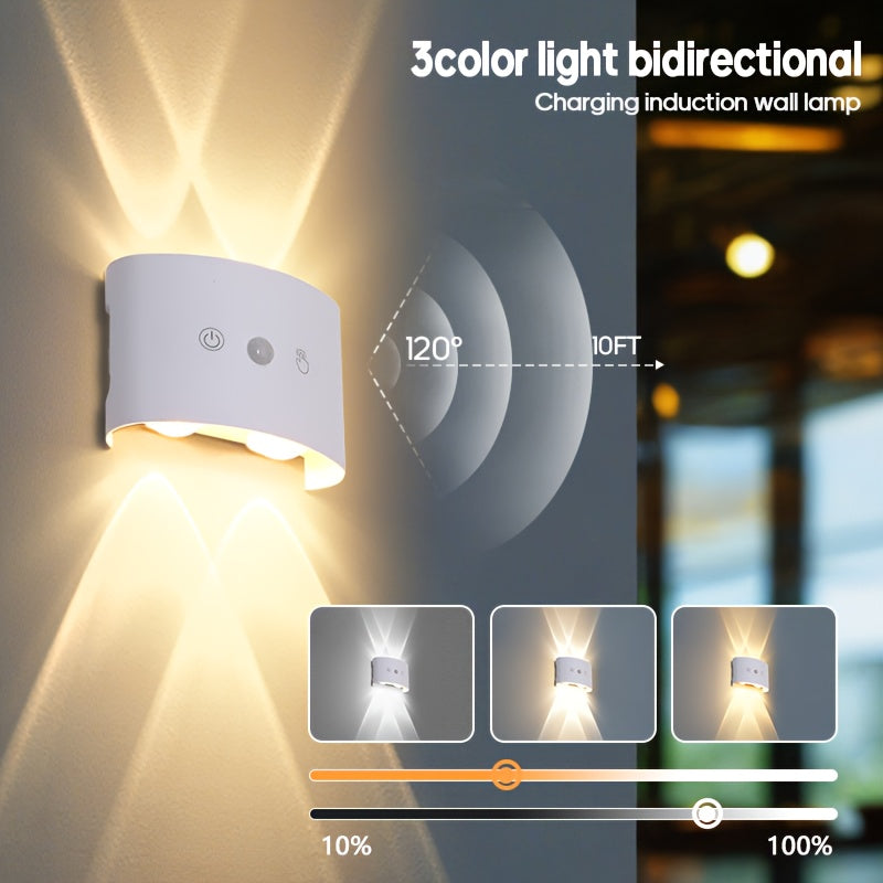 Dual-Head LED Wall Light with Motion Sensor, Touch Control, 3-Color Temperature LED Night Light, Adjustable Bedroom Spotlight and Ambient Lighting for Home and Hallway