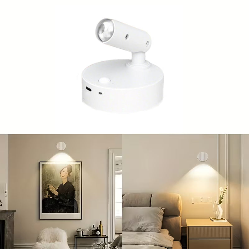2026 New LED Multi-Function Wireless Spotlight, Multiple Color Modes, Adjustable Brightness, Perfect for Plants and Artwork - No-Drilling Installation, Touch Control, Black and White Color Scheme, Ideal Choice for Bedroom