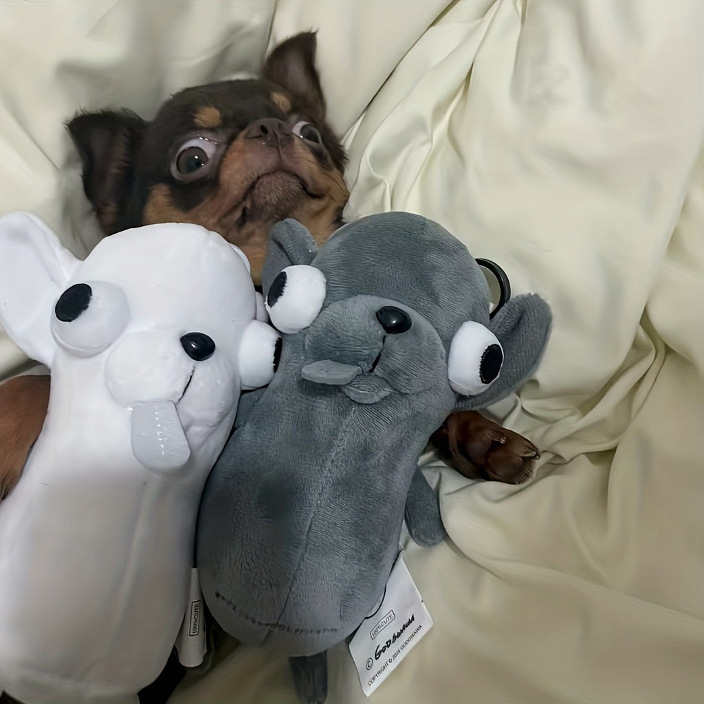 狗狗啃咬毛绒玩具 - Chihuahua设计，柔软蓬松，带大眼睛和蓬松的耳朵，适合所有品种的可爱狗狗，耐用的填充动物，送给爱狗人的礼物，狗狗毛绒玩具，舒适的宠物配件，俏皮的设计，高级毛绒材料，送给狗狗的圣诞礼物