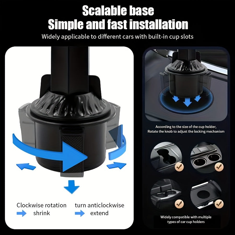 Multifunctional 3-in-1 Car Cup Holder – ABS Construction, Stable Expandable Base, Essential Travel Companion for Drinks & Snacks