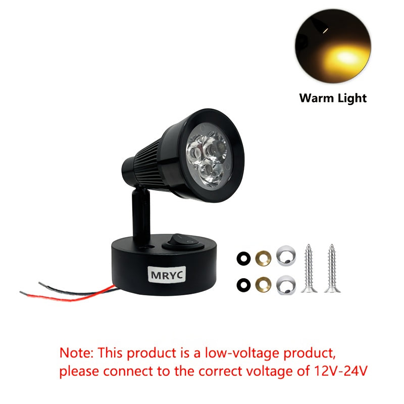 1pc RV indoor lighting light rotatable LED reading light spotlight, with push button switch, 3W bedside reading lamp, suitable for camper van, trailer, station wagon, marine yacht indoor lighting, DC12-24V