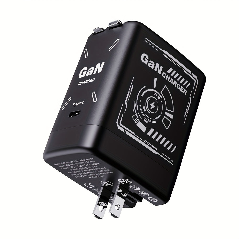 PD3.0 Rapid Charging 35W Gan 3-In-1 - Includes 2 Retractable 47.24inch Cables And 1 Type-C Port, a Versatile Fast Charging Plug Compatible with Multiple Fast Charge Devices, Compact And Portable, Featuring Dual Charging Cables of 47.24inch