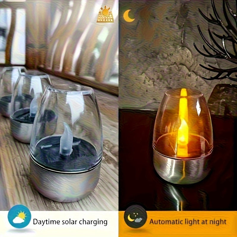 2 Pack Solar Candle Light Warm Light Large Flame, No Charging Needed, Smart Light Control, Smart Lamp, Birthday Candle Light, Decorative Arrangement, Landscape Light, Decorative Ornament, Flickering Effect, Tabletop Decorative Light