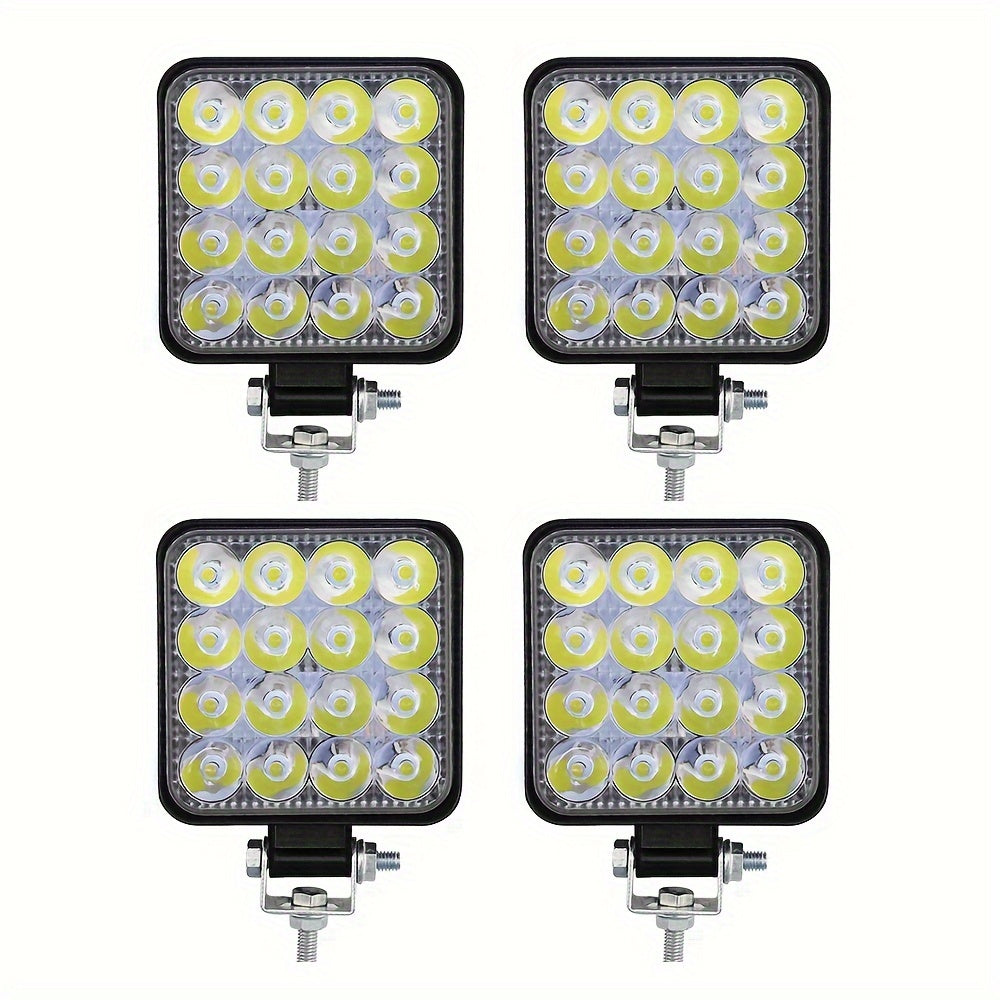 4-pack 3-inch mini square LED work light, off-road auxiliary light, modified headlight, flood/spot dual-purpose light, suitable for cars, trucks, SUVs, 48W, 9-30V