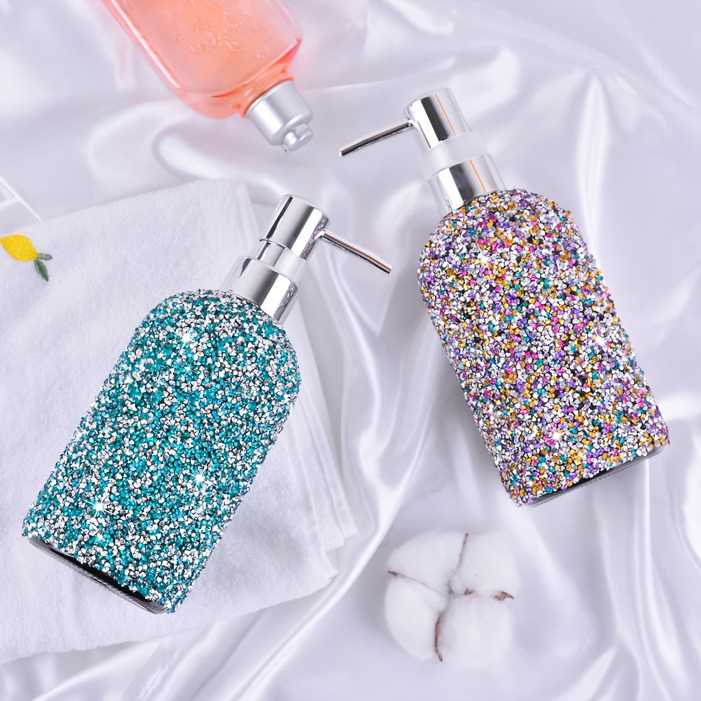 500ml Diamond-Inlaid Bubble Press Soap Dispenser - Refillable Shampoo, Body Wash & Lotion Bottle - Elegant Bathroom Accessory