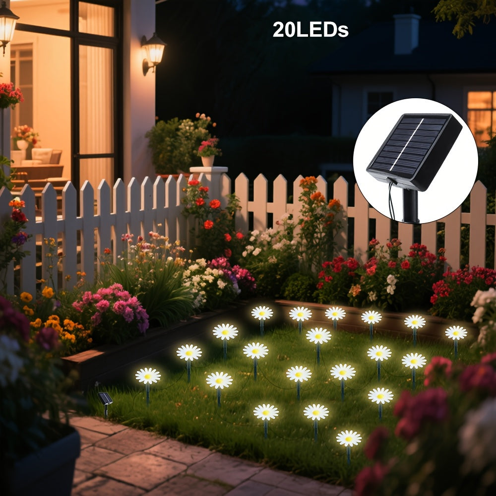 1 Set of 20 LED Solar Flower Lights, 8-Mode Outdoor Decorative Light, IP44 Waterproof, Suitable for Home, Wedding, Holiday and Party - Powered by Solar Lithium Battery, Outdoor Lighting | Flower Decoration | Solar Courtyard Light