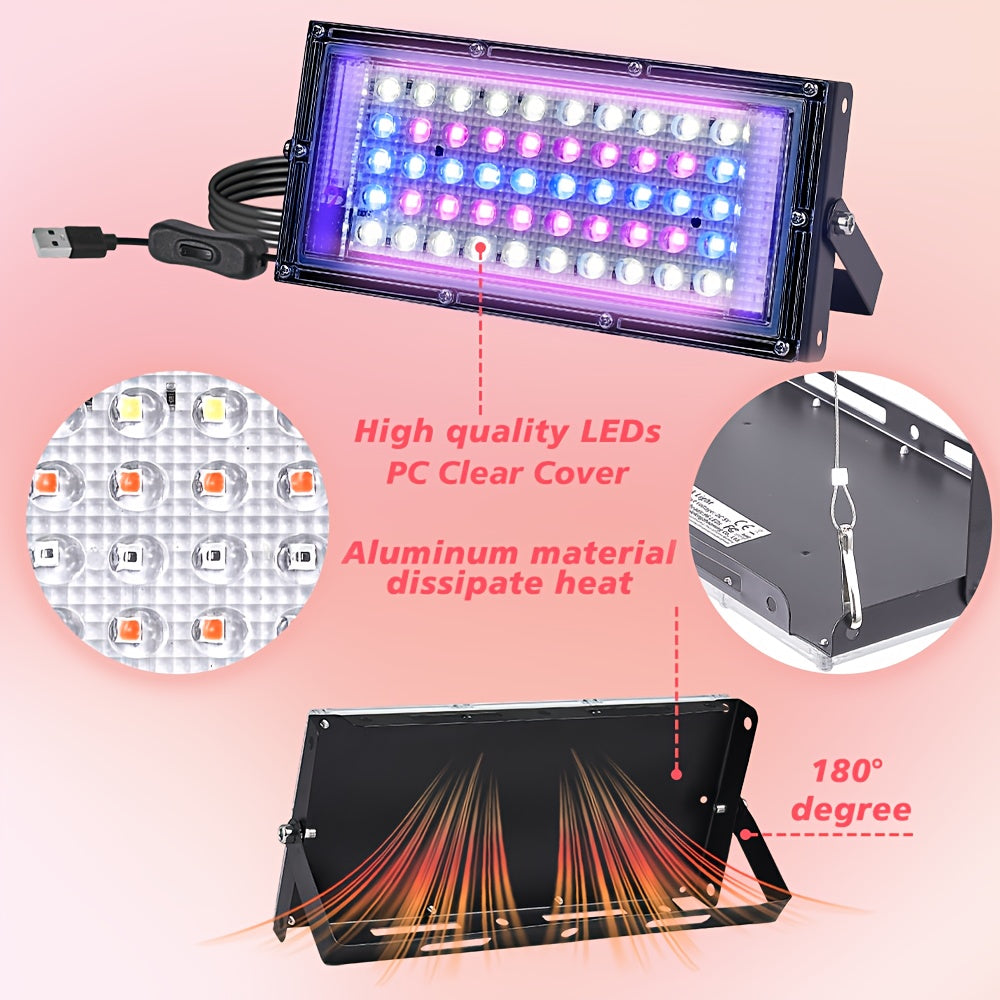1/2/3/4 Heads 5V Grow Light with 50 LED Beads Each, USB Powered with On/Off Switch, Equipped with Hanging Rope, Polished Surface, High-Efficiency Heat Dissipation, Foldable & Space-Saving, Ideal for Vegetables