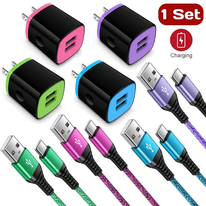 10W Fast Charger 5V/2.1A US Plug | 6ft USB A to USB C Nylon Braided Data Cable, Lightweight Design, 100V-240V Operating Voltage
