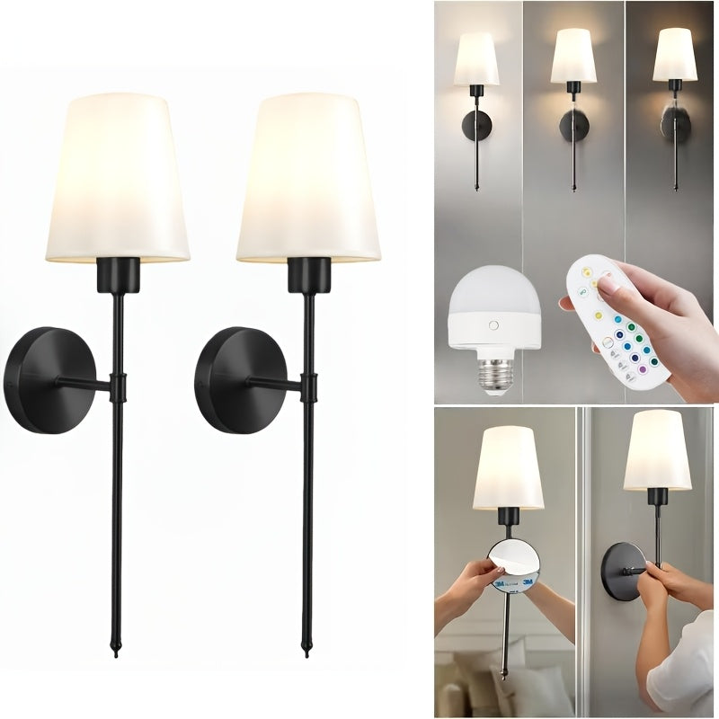 Modern Style Wireless Wall Light Set (2-Pack), Rechargeable Bulb with Remote Control - Adjustable Brightness / Color Temperature, Suitable for Easy Installation, Semi-Flush Mount Design, Suitable for Office