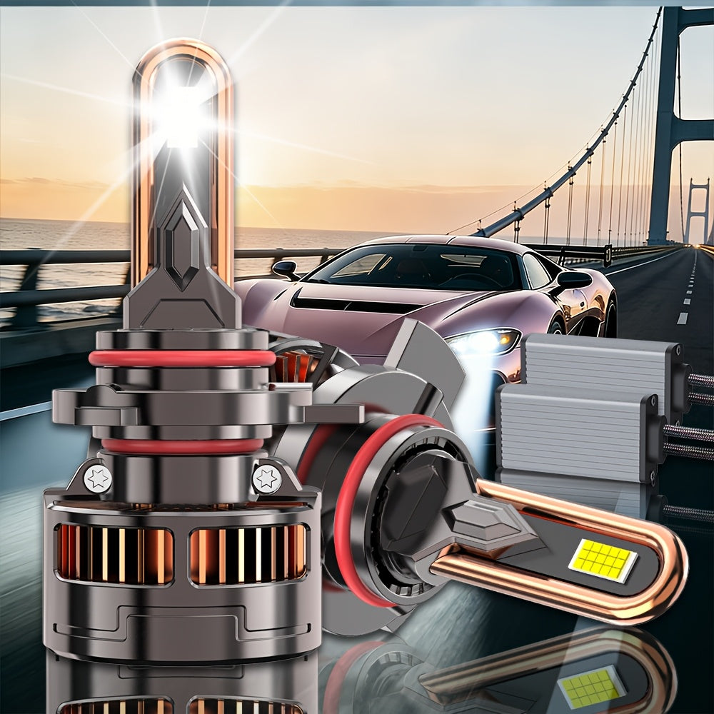 2PCS-LED Car Lights - 9012/9006/9005, H11/H7/H4/H1 - 55000LM, 300W High/Low Beam, 7500K Cool White Light, 12-24V Spotlight, No Battery Needed, Improves Night Driving Safety, External Driver Included