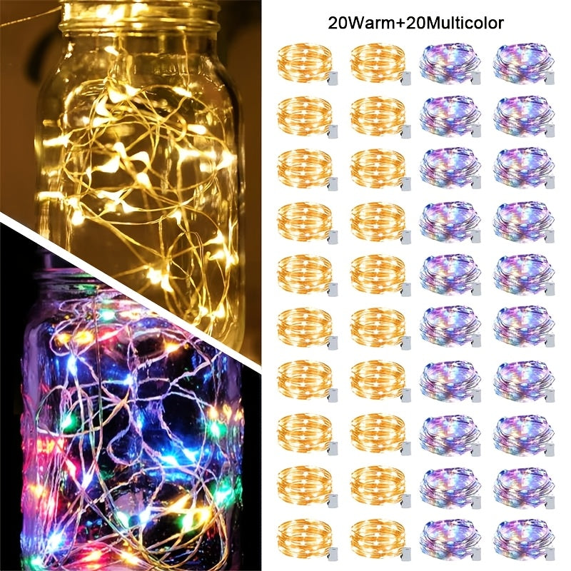 40pcs 童话灯电池驱动的灯串 - 7英尺20 LED迷你灯，带银线萤火虫星光，用于DIY卧室，适合婚礼、派对、节日、圣诞节（闪烁）