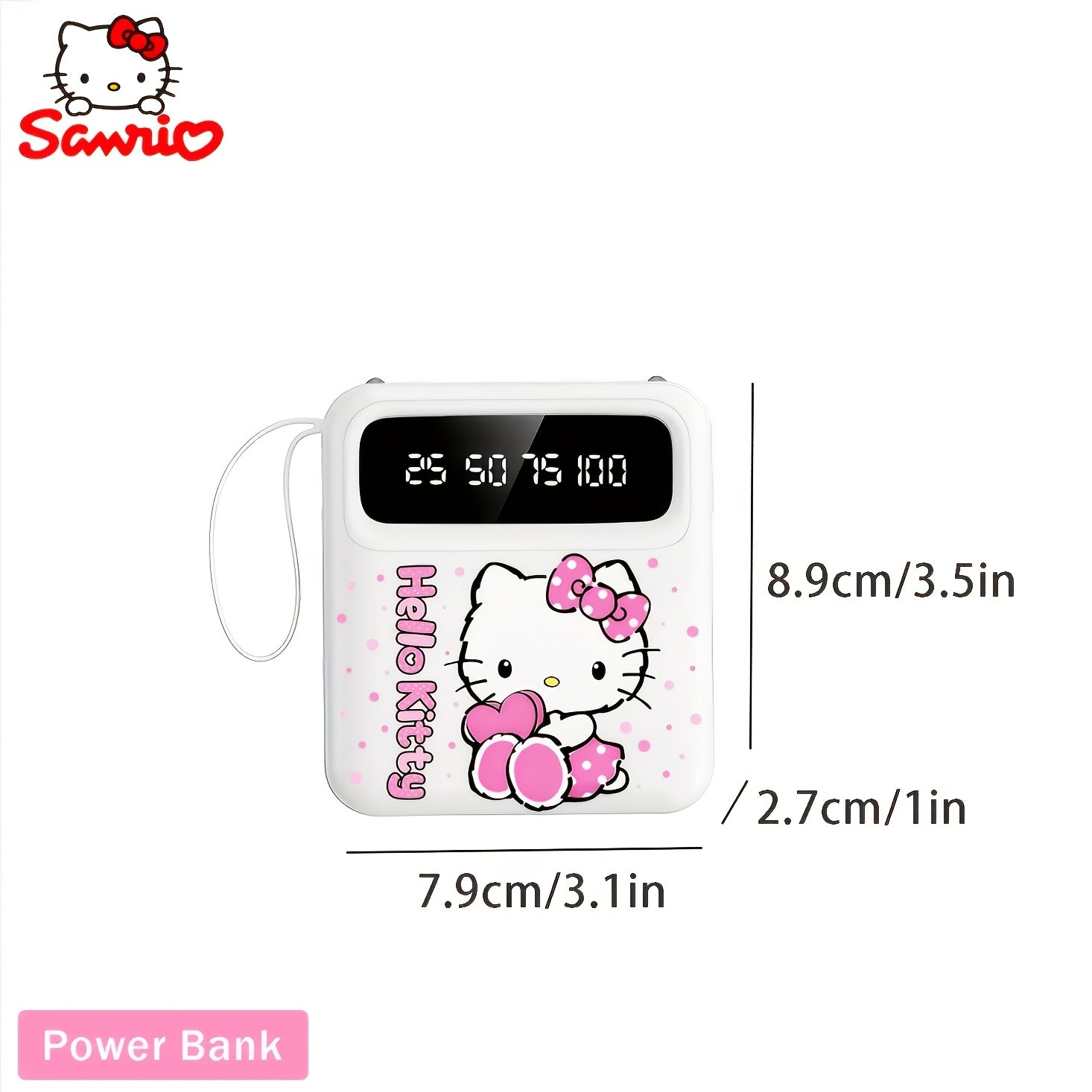 Sanrio Hello Kitty Mini Portable Pocket Power Bank, Small Size, LED Intelligent Power Display, Power Bank for iPhone/Android Mobile, Emergency Charging, Travel Power Bank, Cute Power Bank, Essential for Outdoor Travel & Work
