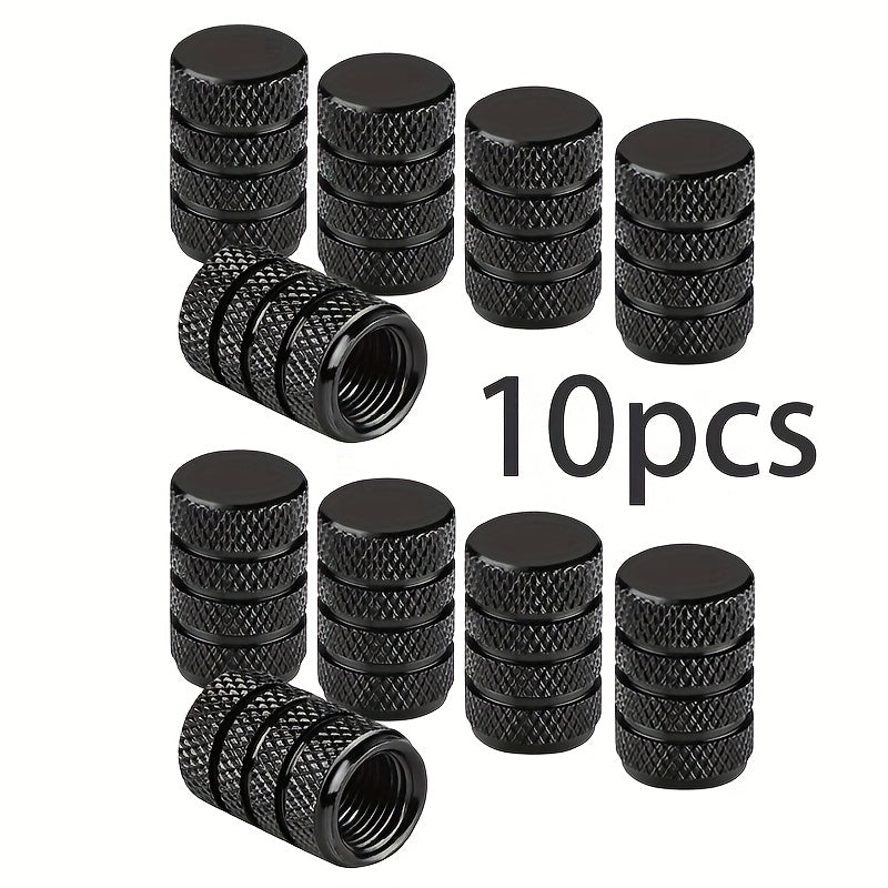 10pc Knurled Aluminum Tire Valve Caps, Universal Fit for Cars, Trucks, Motorcycles & Bicycles, Durable Auto Tire Accessories