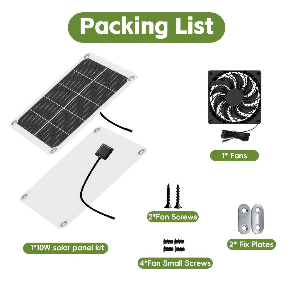 Solar Fan Kit, 7/10W DC Fan, Suitable for Small Chicken Coop, Greenhouse, Shed, Pet House and Window Ventilation Exhaust