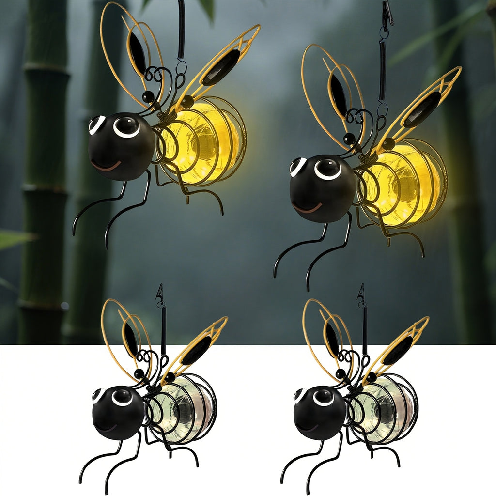 Outdoor Bee Lighting Decoration - Solar Hanging Bee Decoration with Flexible Spring Outdoor Hanging Solar Light, for Garden Decoration, Courtyard, Yard, Porch & Birthday Gift (Yellow)
