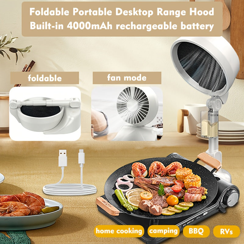 Compact Foldable 3-Speed Tabletop Smoke Extractor – Portable Smoke Purifier for Indoor Cooking, BBQ, Hot Pot & Kitchen | Adjustable Airflow, Space-Saving Design