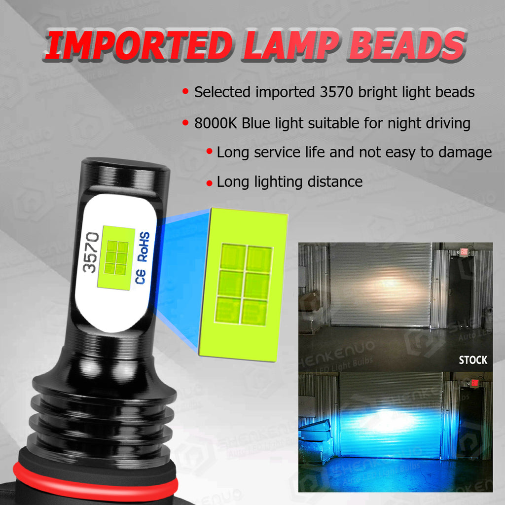 2 LED Headlight Bulbs, 9005/HB3, 9006/HB4, H3, 5202/2504, H11 Fog Light Bulbs, Super Strong 8000K Blue Light, Plug-and-Play Car Headlights