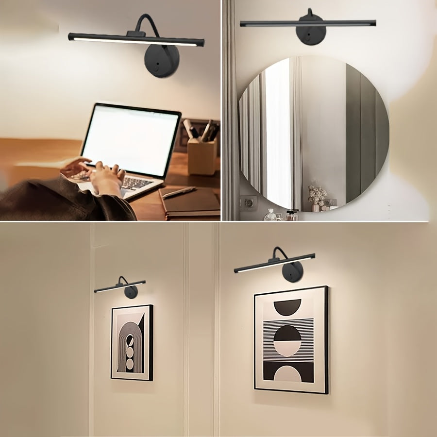 Vanity Light, Black, 3 Color Temperature Adjustment, Universal Adjustment Metal Lamp Body, with Remote Control, Wall Light, Easy Installation, Suitable for Bathroom Mirror, Bedroom, Study Lighting