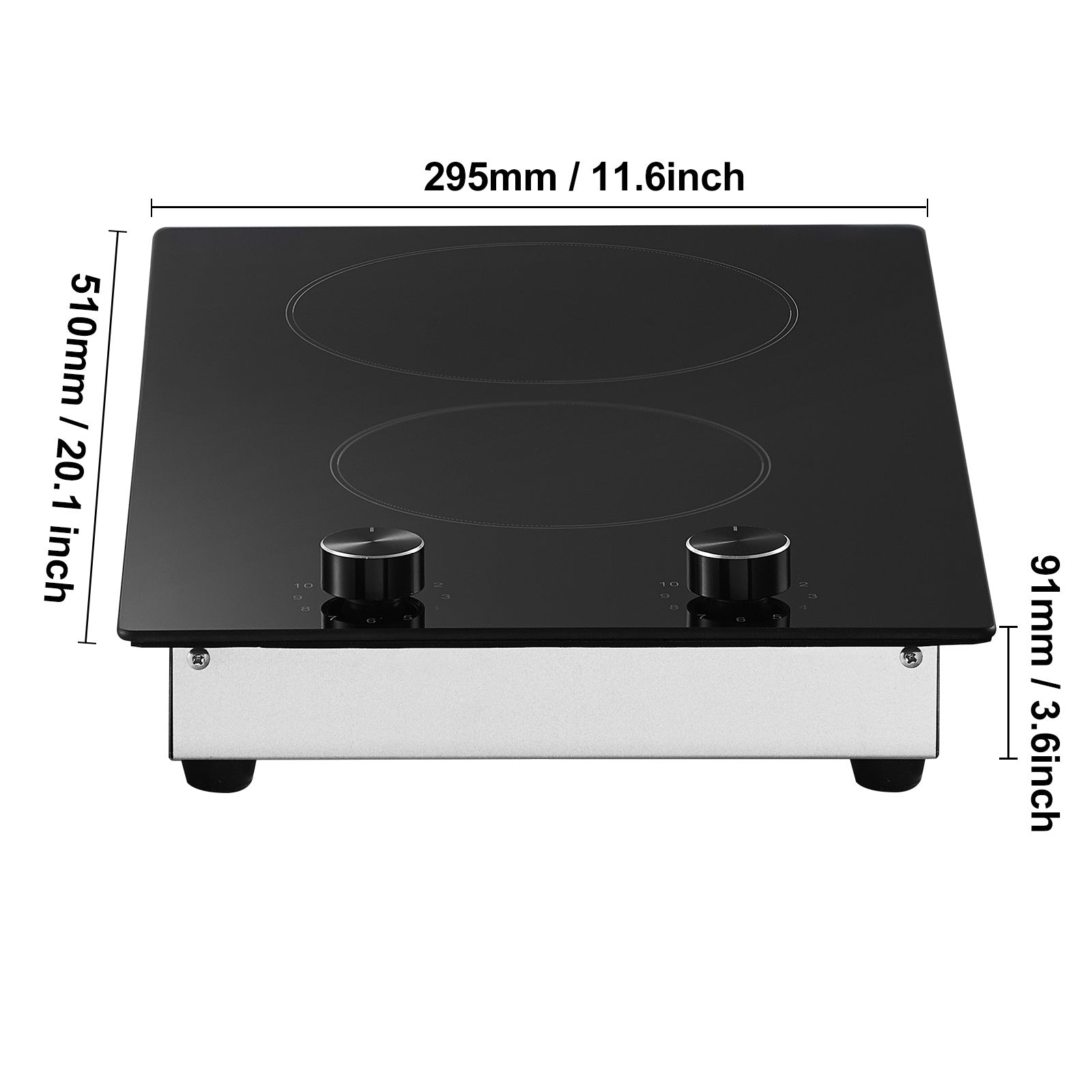 VEVOR Built-In Induction Cooktop Radiant Ceramic Stove 2 Burners 20.1 x 11.6 Inches/